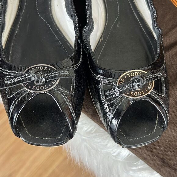 Tods Open Toe Driving Ballet Flats Patent Leather Womens Size 7 - Picture 2 of 10